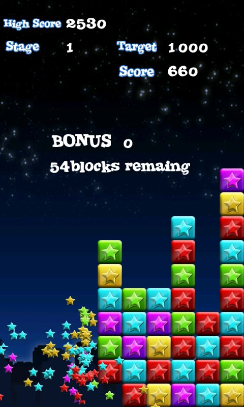 Crypto Stars end-of-stage bonus screen showing remaining blocks and bonus score