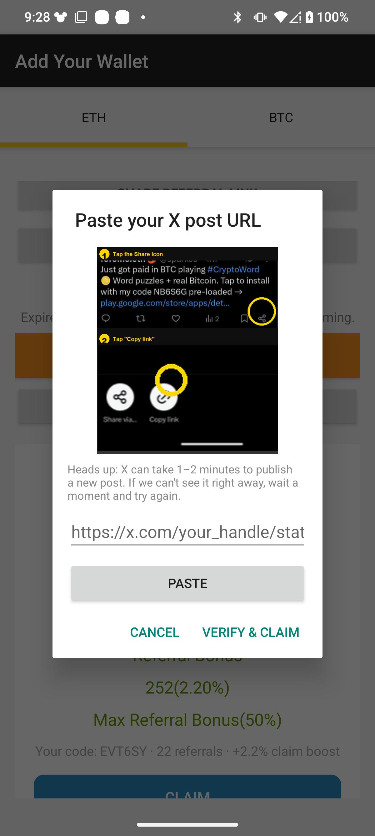 In X, tap the Share icon under the post, then tap Copy link.